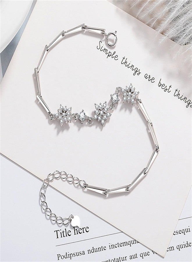 WCRAZYE Rhihestone Snowflake Bracelets for Women Cute Shiny Blue CZ Crystal Adjustable Chain Christmas Charm Bracelets Thin Dainty Hand Holiday Bracelet Anniversary Birthday Mother Day Jewelry Gifts (Style 2) - Image 4